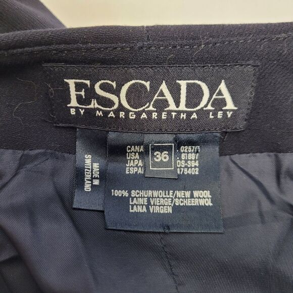 VINTAGE 90s Escada navy blue wool pleated dark academia drop waist dress 36/S - Picture 7 of 12